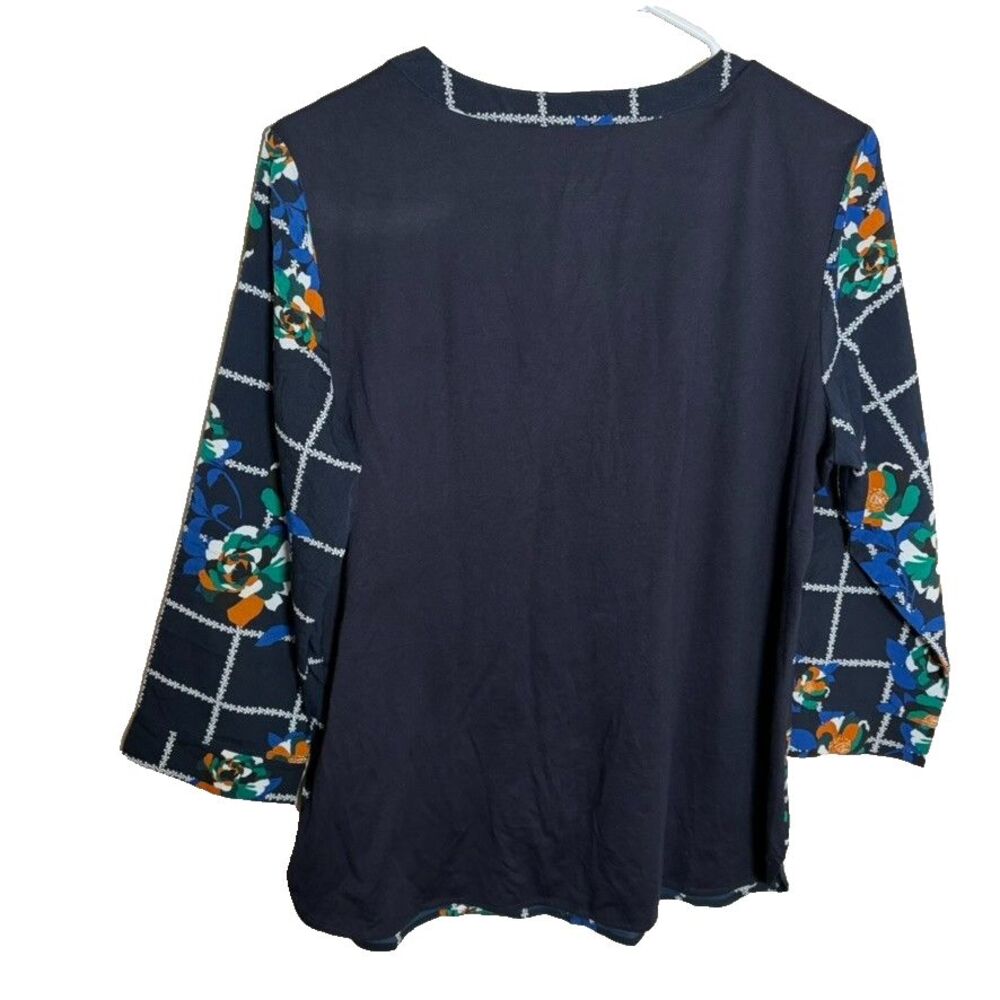 Van Heusen Blouse Women's Medium Blue V-Neck 3/4 Sleeve Printed Career Top - Picture 2 of 7